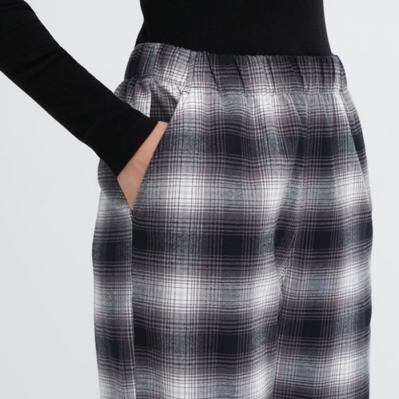 Spodnie Damskie Uniqlo Flannel Checked Lounge Czerwone | 4150762
