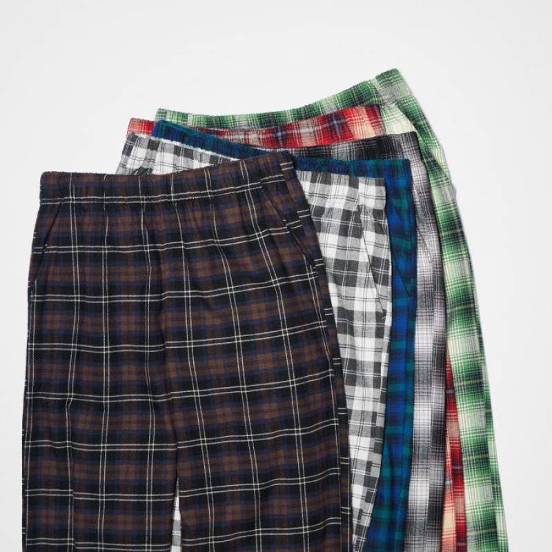 Spodnie Damskie Uniqlo Flannel Checked Lounge Czerwone | 4150762