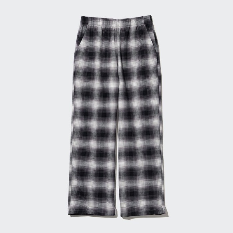 Spodnie Damskie Uniqlo Flannel Checked Lounge Czerwone | 4150762
