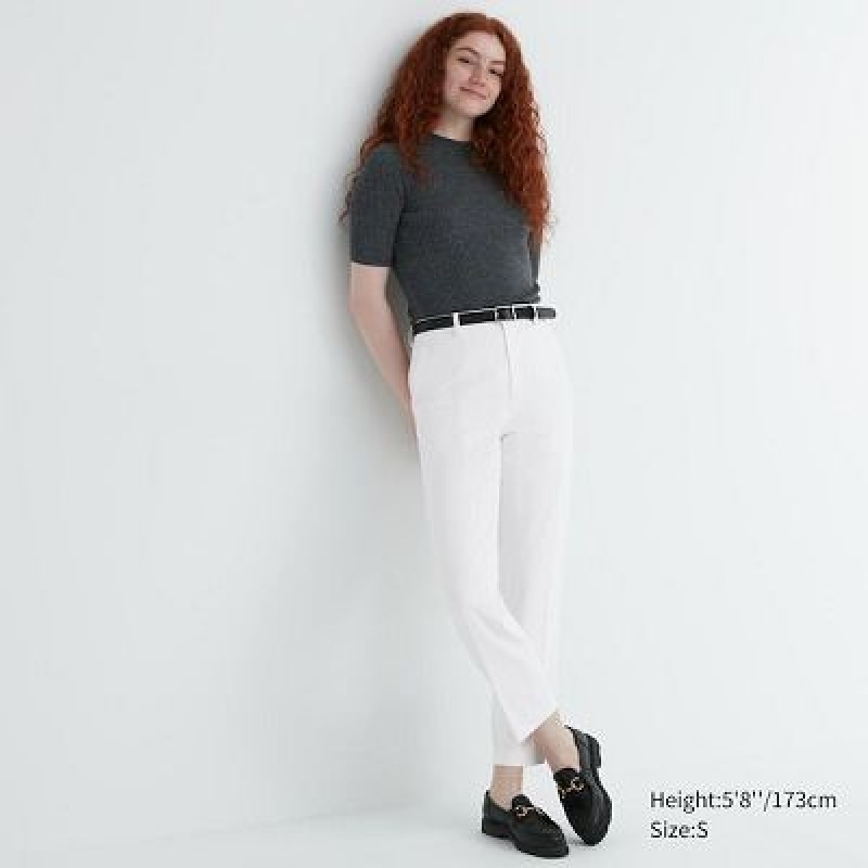 Spodnie Damskie Uniqlo Smart Ankle (2-Way Stretch, Tall) Białe | 2741195