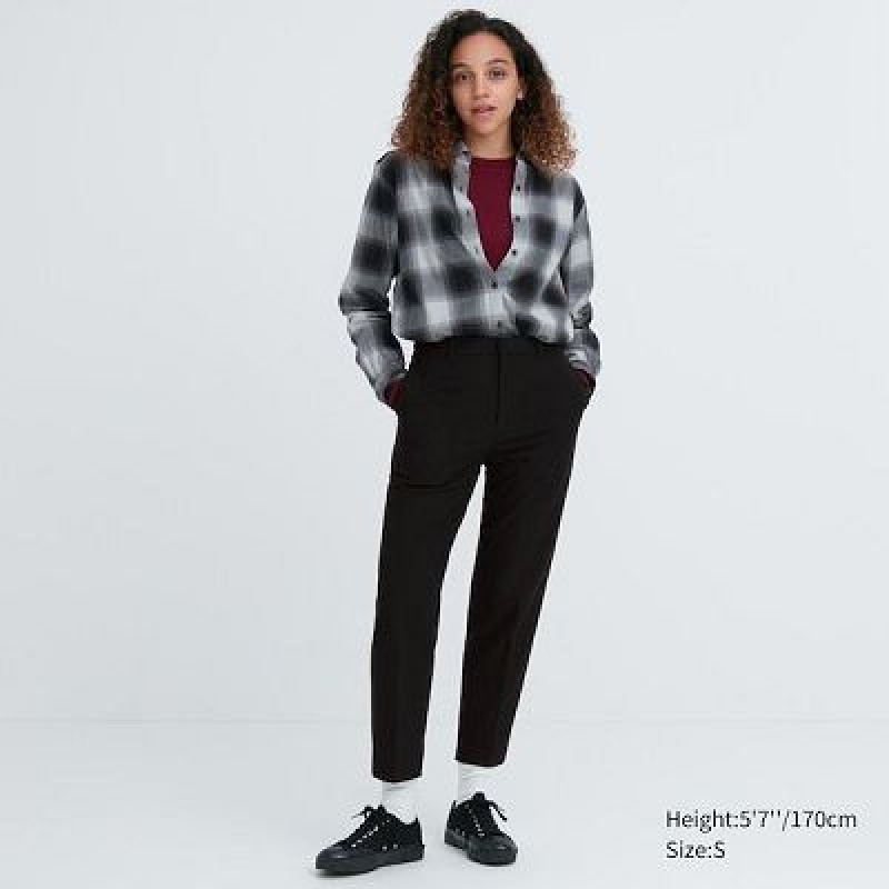 Spodnie Damskie Uniqlo Smart Brushed Ankle Czarne | 5802278