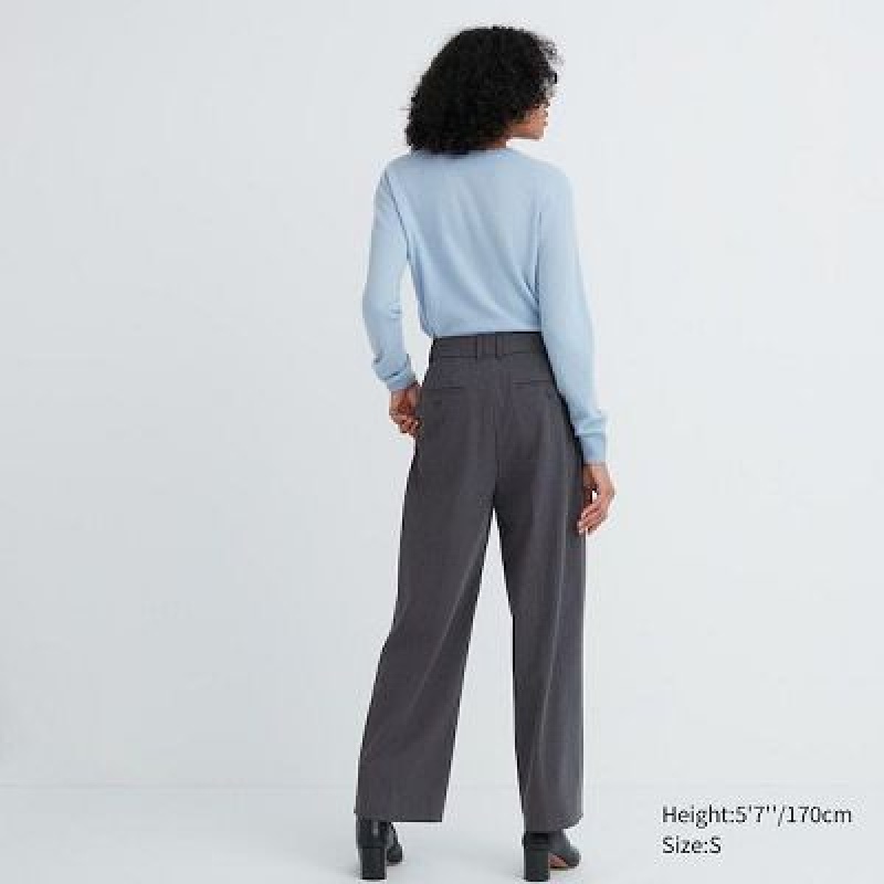 Spodnie Damskie Uniqlo Wide-Fit Pleated Szare | 5543113