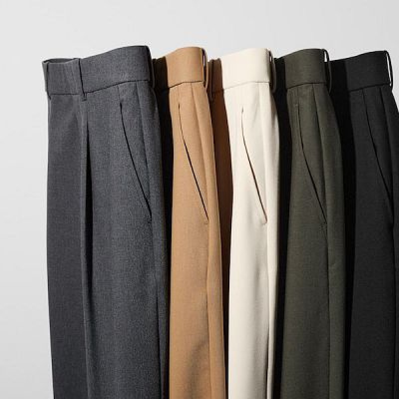 Spodnie Damskie Uniqlo Wide-Fit Pleated Szare | 5543113