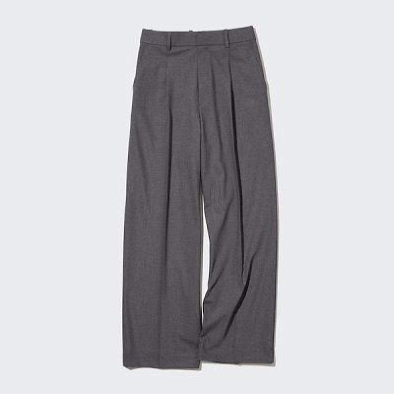 Spodnie Damskie Uniqlo Wide-Fit Pleated Szare | 5543113