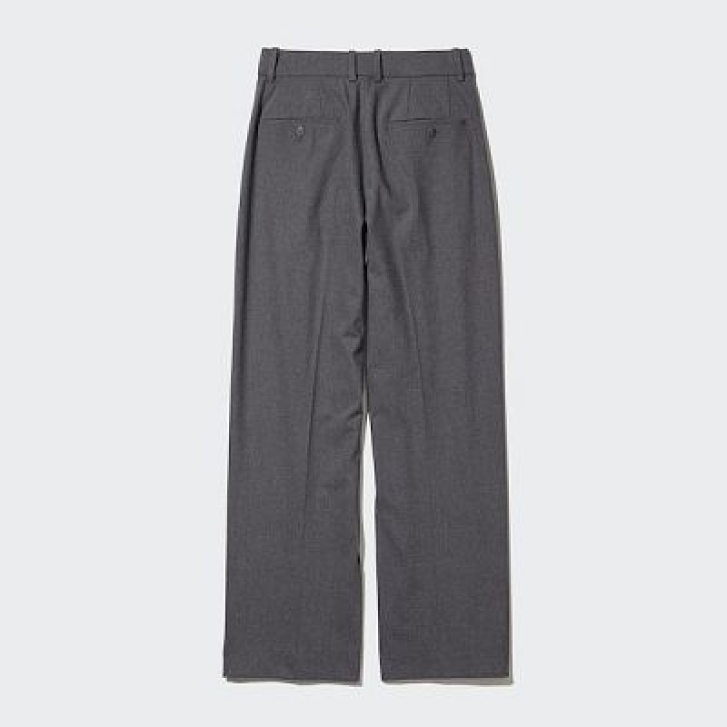 Spodnie Damskie Uniqlo Wide-Fit Pleated Szare | 5543113