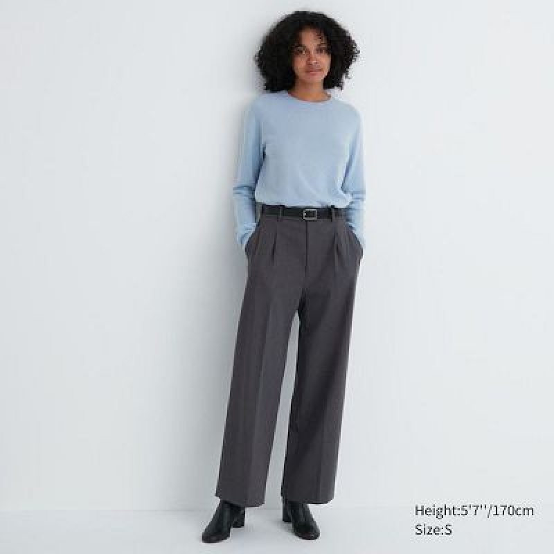 Spodnie Damskie Uniqlo Wide-Fit Pleated Szare | 5543113