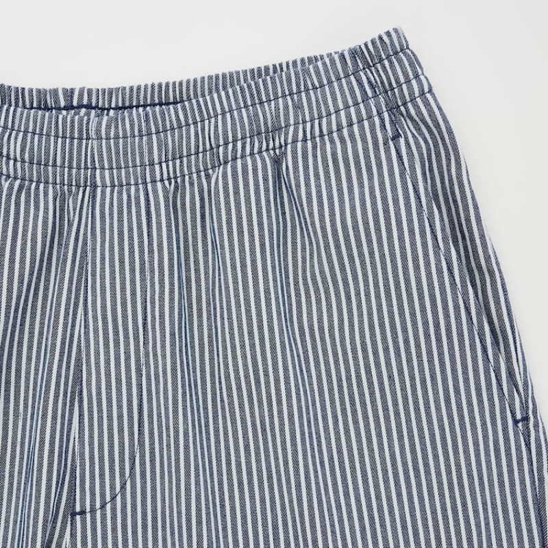 Spodnie Męskie Uniqlo Hickory Easy Relaxed Ankle Length Niebieskie | 6278419