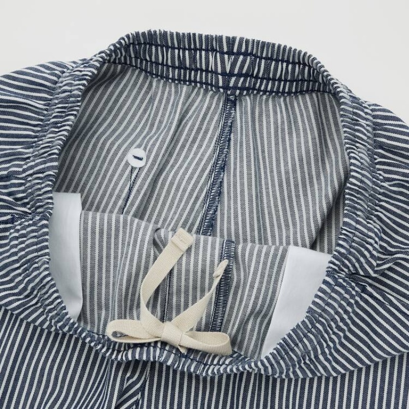 Spodnie Męskie Uniqlo Hickory Easy Relaxed Ankle Length Niebieskie | 6278419