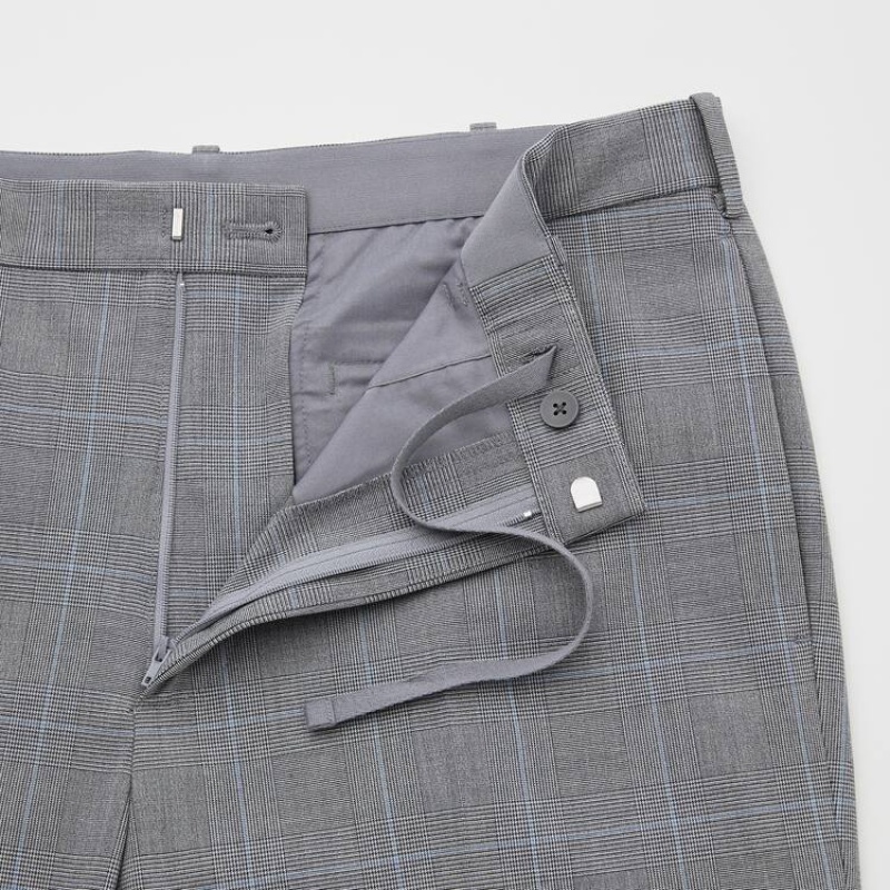 Spodnie Męskie Uniqlo Smart Comfort Glen Checked Ankle Length Szare | 236268