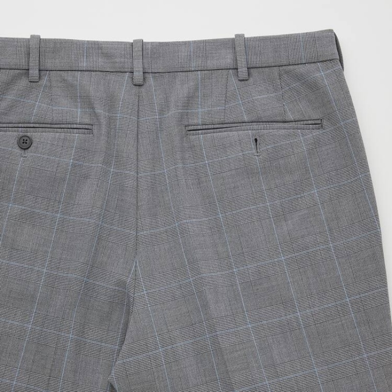 Spodnie Męskie Uniqlo Smart Comfort Glen Checked Ankle Length Szare | 236268