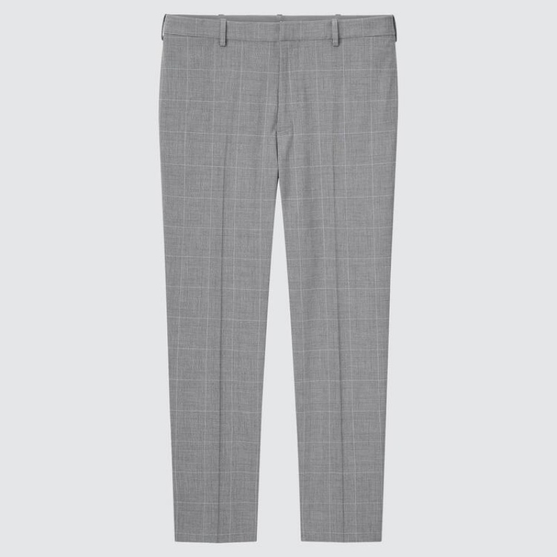 Spodnie Męskie Uniqlo Smart Comfort Glen Checked Ankle Length Szare | 236268