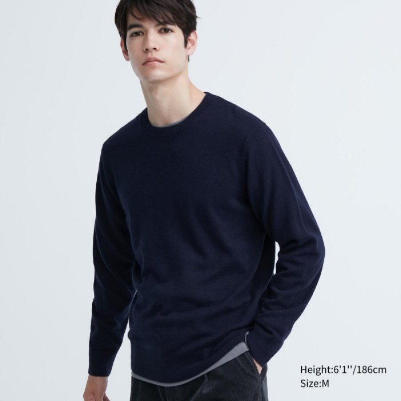 Swetry Damskie Uniqlo Cashmere Crew Neck Long-sleeve Granatowe | 5899365