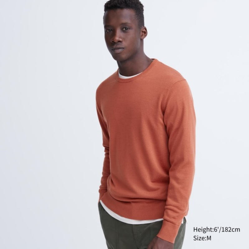 Swetry Damskie Uniqlo Extra Fine Merino Crew Neck Long-Sleeve Pomarańczowe | 3322958