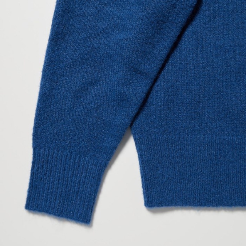 Swetry Damskie Uniqlo Jacquard Crew Neck Long-Sleeve Niebieskie | 6532986