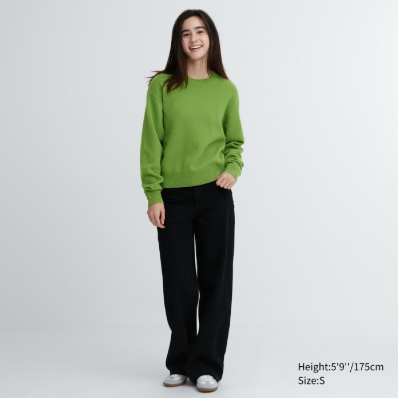 Swetry Damskie Uniqlo Premium Lambswool Crew Neck Long-sleeve Niebieskie | 1853003