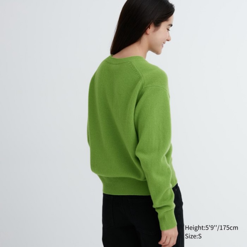 Swetry Damskie Uniqlo Premium Lambswool Crew Neck Long-sleeve Niebieskie | 1853003