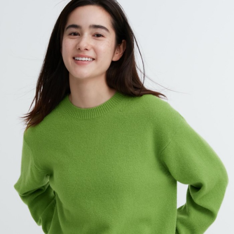 Swetry Damskie Uniqlo Premium Lambswool Crew Neck Long-sleeve Niebieskie | 1853003