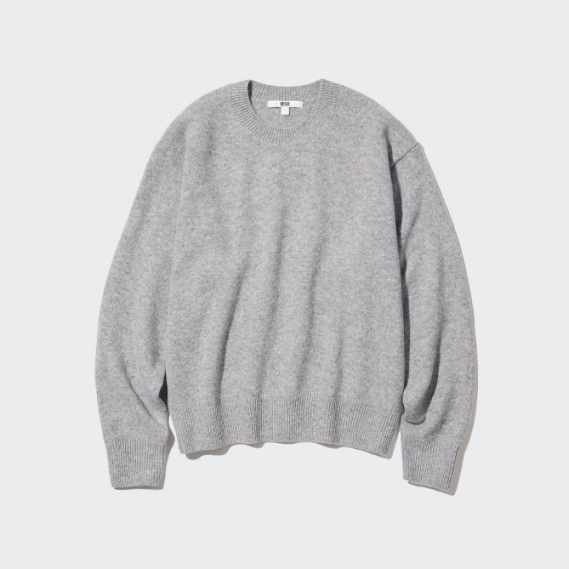 Swetry Damskie Uniqlo Premium Lambswool Crew Neck Long-sleeve Niebieskie | 1853003