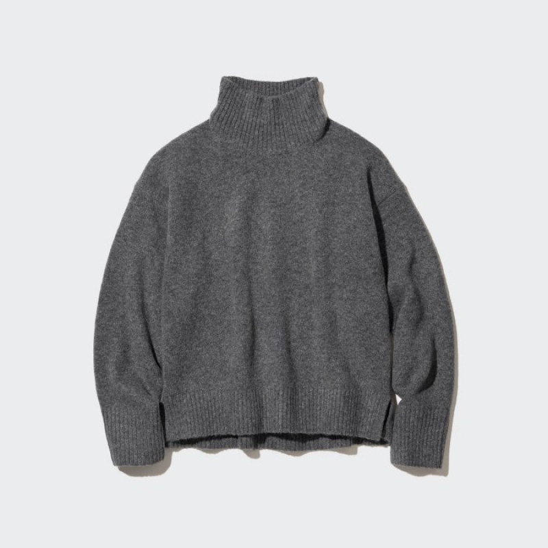Swetry Damskie Uniqlo Souffle Yarn High Neck Long-Sleeve Szare | 9224755