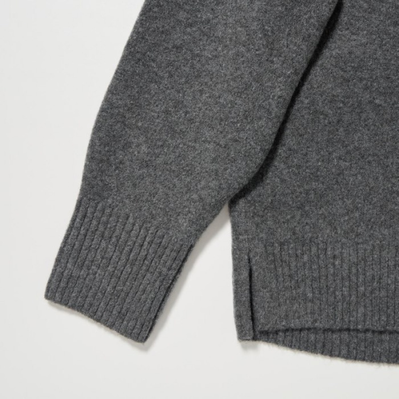 Swetry Damskie Uniqlo Souffle Yarn High Neck Long-Sleeve Szare | 9224755