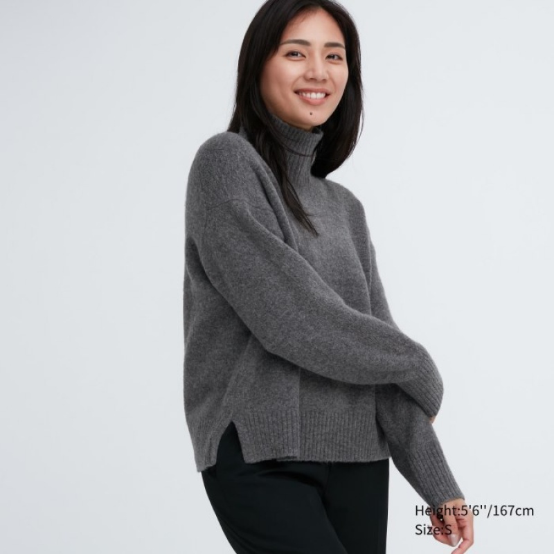 Swetry Damskie Uniqlo Souffle Yarn High Neck Long-Sleeve Szare | 9224755