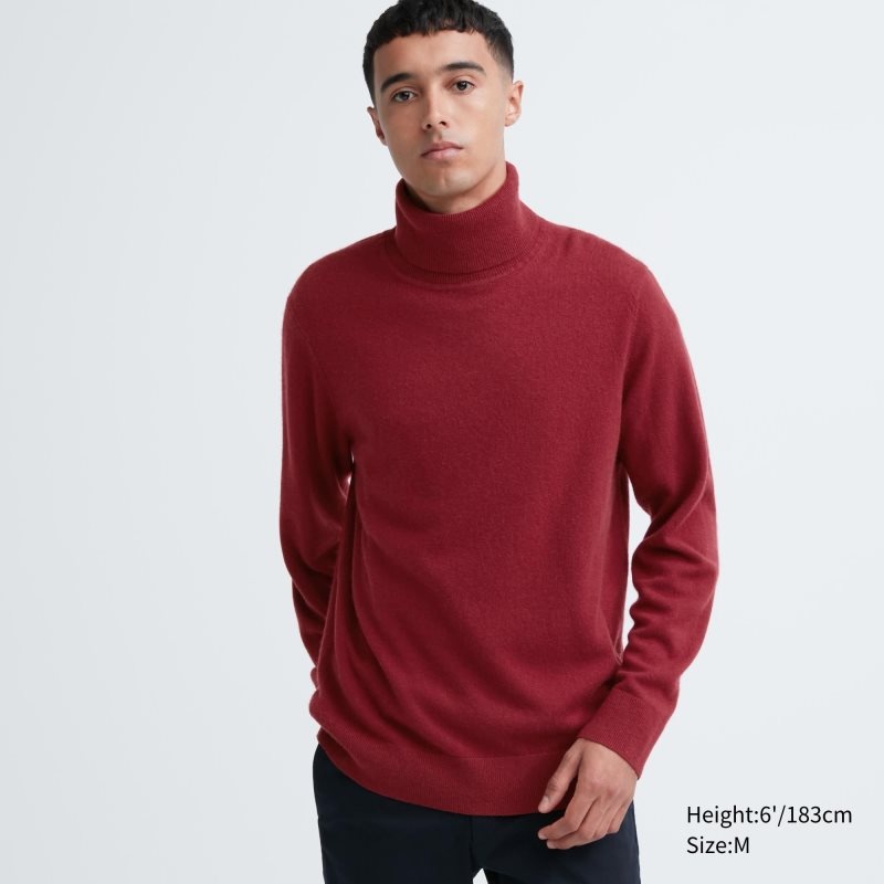Swetry Męskie Uniqlo Cashmere Turtleneck Long-sleeve Bordowe | 1207844