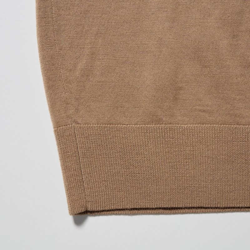 Swetry Męskie Uniqlo Extra Fine Merino V-neck Beżowe | 1637263