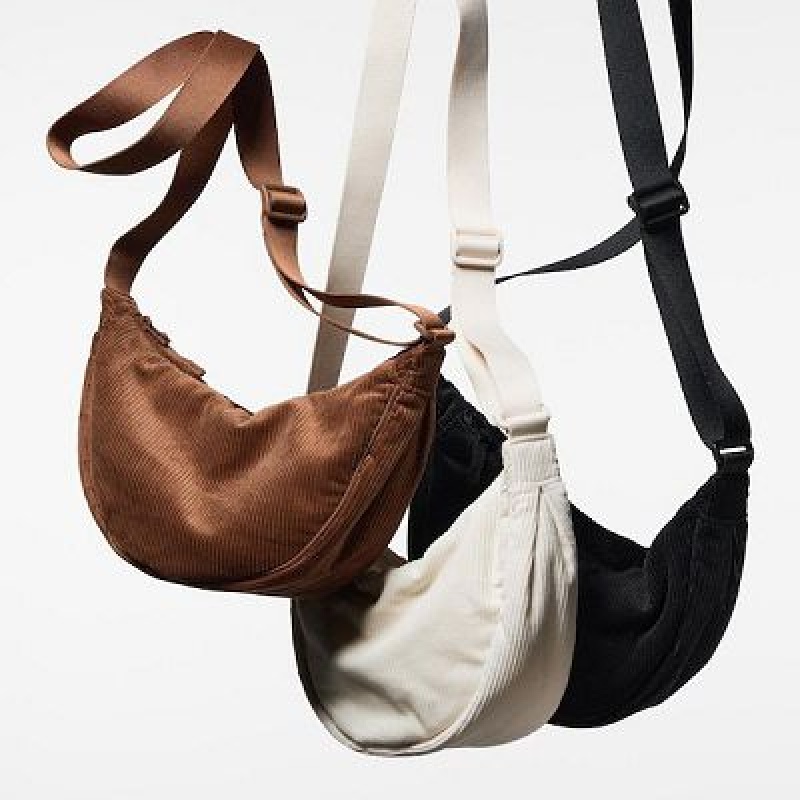 Torba Crossbody Damskie Uniqlo Corduroy Round Mini Białe | 9247301